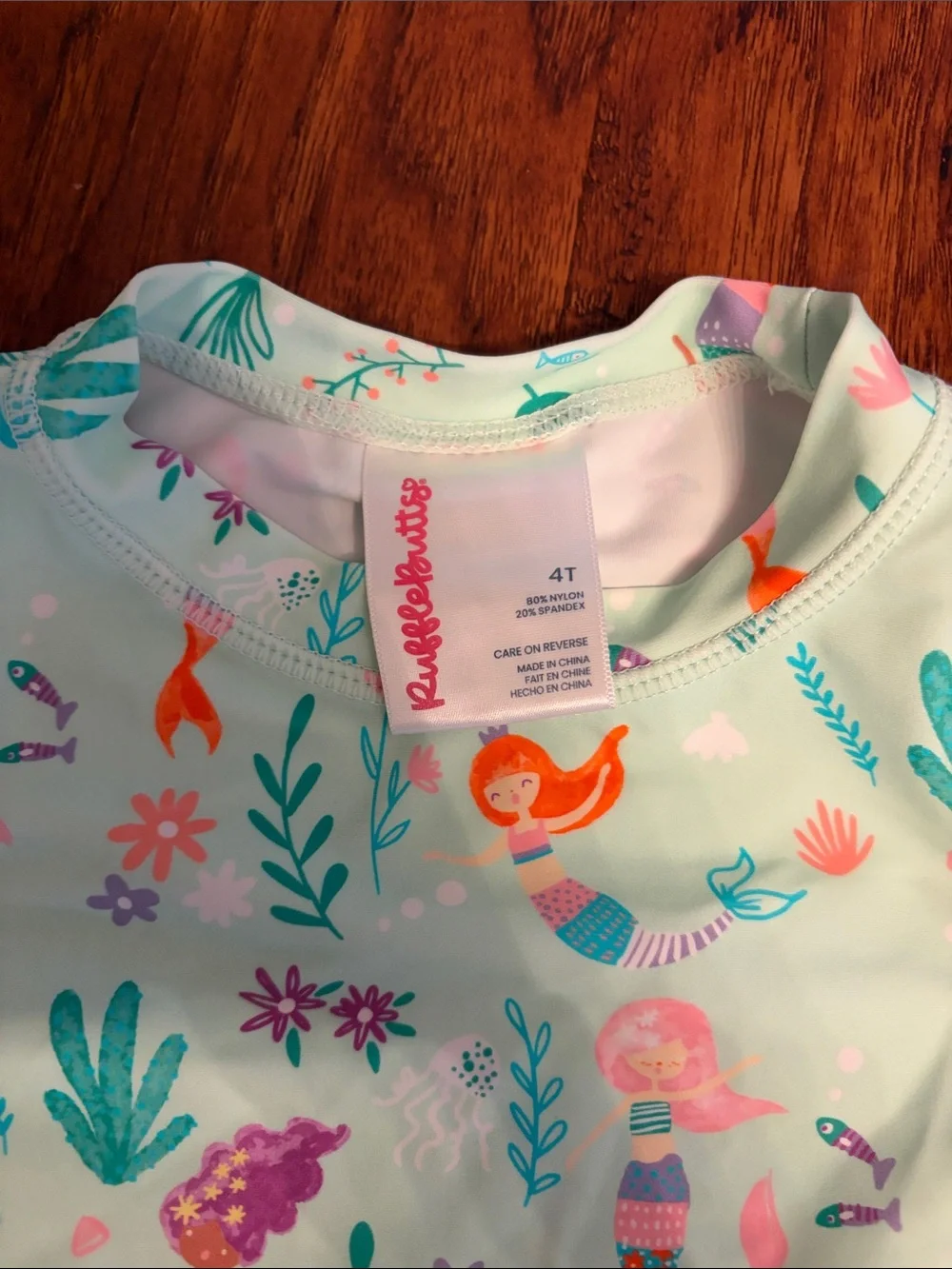Ruffle Butts Mermaid Long-Sleeve Rash Guard Swim Set with Lavender Stripe Bottom